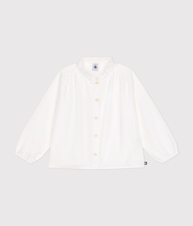 Lang&auml;rmelige Kinder-Bluse aus Leinenstoff f&uuml;r M&auml;dchen weiss