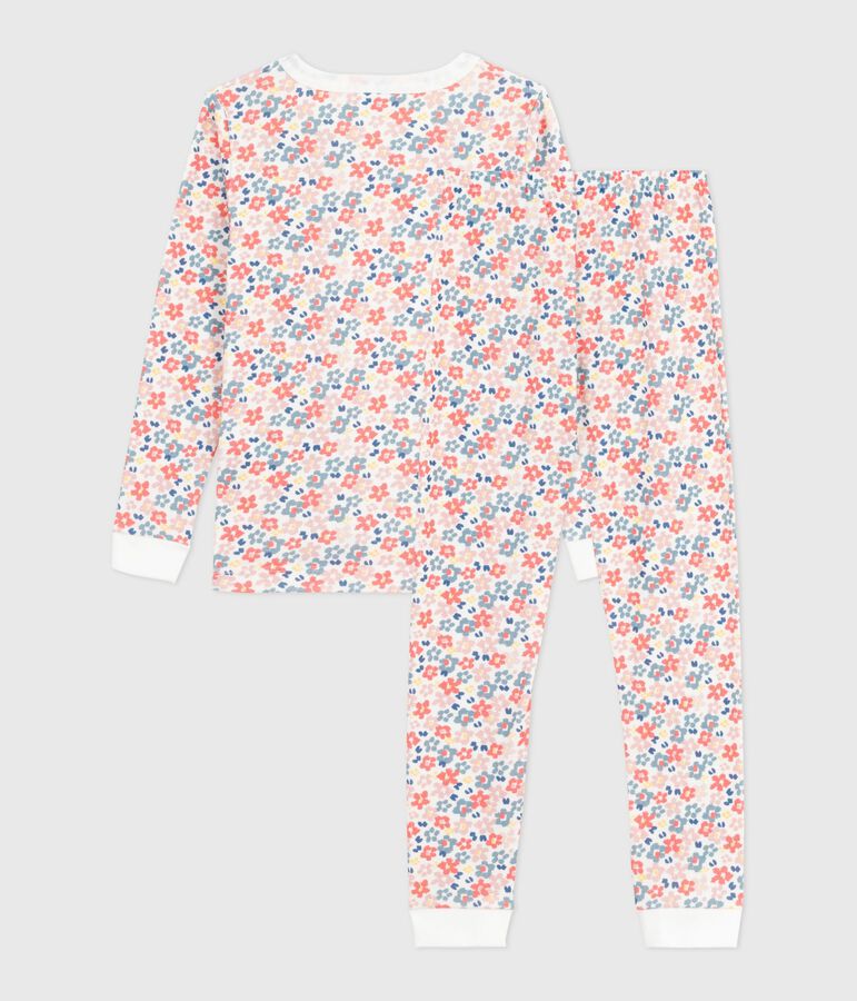 Kinder-Pyjama aus Baumwolle mit eng anliegenden Beinen und Blumenmotiv weiss/vielfarbig