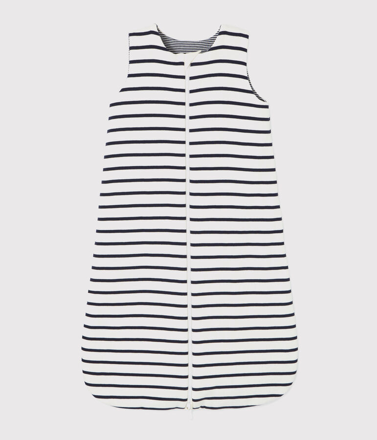 Baby-Wendeschlafsack aus Rippstrick mit Streifen-Design beige COQUILLE/blau ABYSSE