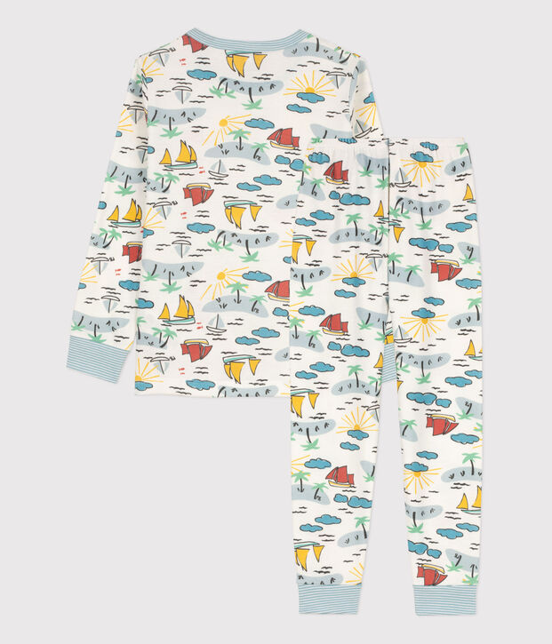 Kinderpyjama f&uuml;r Entdecker aus Baumwolle weiss/vielfarbig