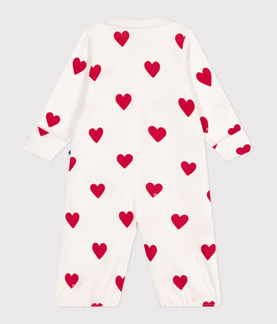 Baby-Kombi-Overall aus Baumwolle mit roten Herzen weiss MARSHMALLOW/rot TERKUIT