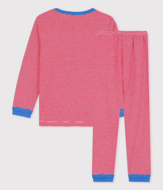 Kinderpyjama aus Bio-Baumwolle mit Ringelstreifen rot/weiss