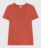 Damen-T-Shirt L'Iconique mit V-Ausschnitt aus Baumwolle, unifarben braun FAMEUX