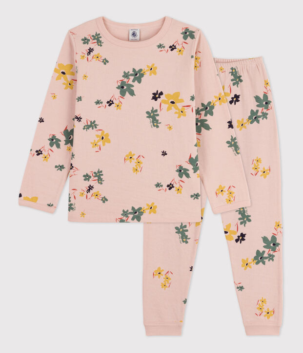 Kinderpyjama aus Doppeljersey mit Blumenmotiv f&uuml;r M&auml;dchen rosa/vielfarbig