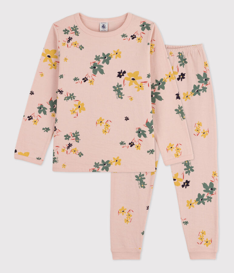 Kinderpyjama aus Doppeljersey mit Blumenmotiv f&uuml;r M&auml;dchen rosa SALINE/weiss MULTICO