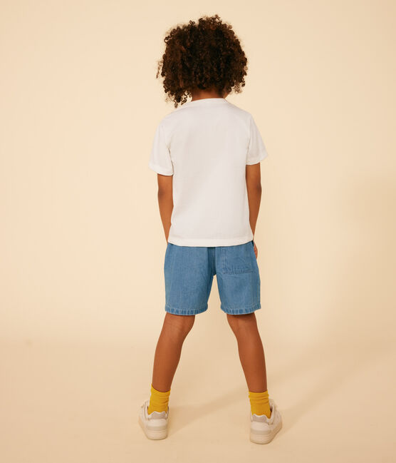 Gemustertes Jungen-T-Shirt aus leichtem Jersey weiss MARSHMALLOW