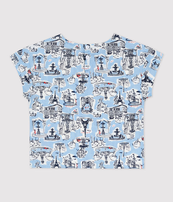 Gemusterte kurzärmelige Kinderbluse für Mädchen weiss MARSHMALLOW/weiss MULTICO