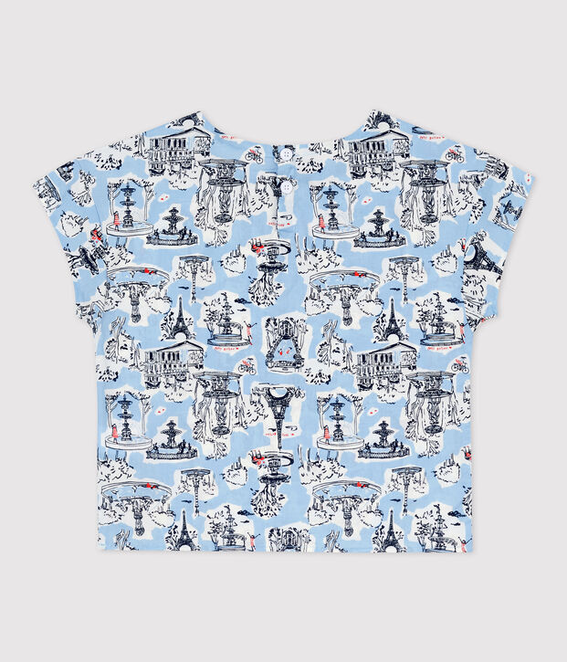 Gemusterte kurz&auml;rmelige Kinderbluse f&uuml;r M&auml;dchen weiss/vielfarbig
