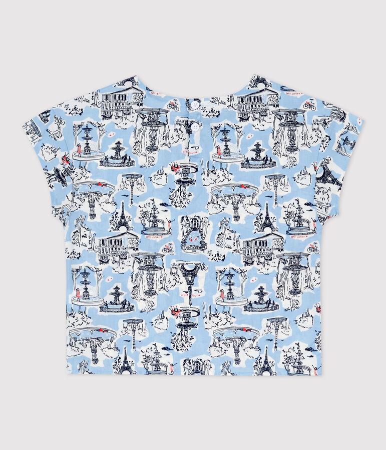 Gemusterte kurz&auml;rmelige Kinderbluse f&uuml;r M&auml;dchen weiss/vielfarbig