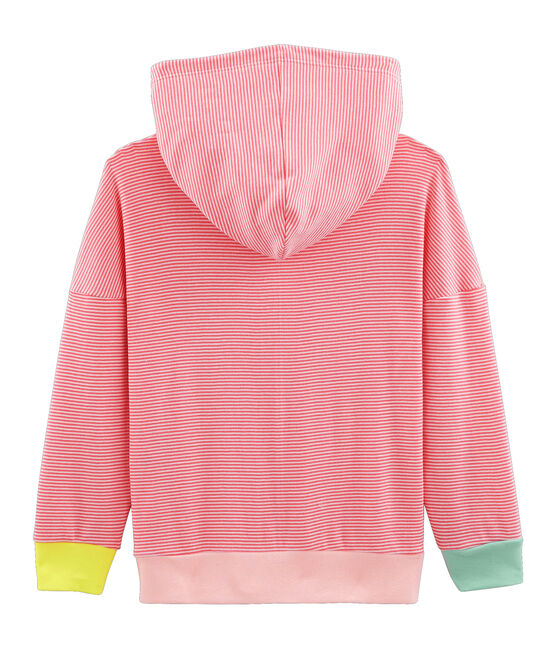 Kapuzen-Sweatshirt aus Rippstrick für Kinder rosa CUPCAKE/weiss MARSHMALLOW