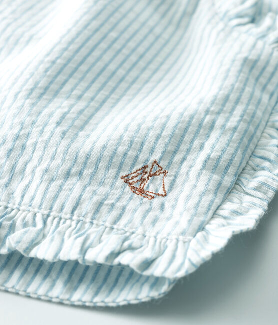 Baby-Shorts für Mädchen aus Seersucker weiss MARSHMALLOW/blau ACIER