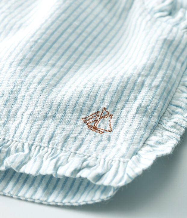 Baby-Shorts f&uuml;r M&auml;dchen aus Seersucker weiss/blau