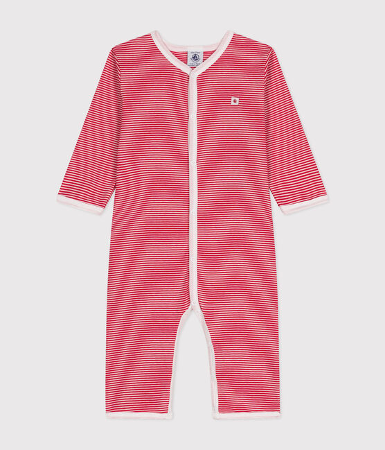 Langärmelige, fußfreie Baby-Pyjamas aus Baumwolle rot CORRIDA/weiss MARSHMALLOW