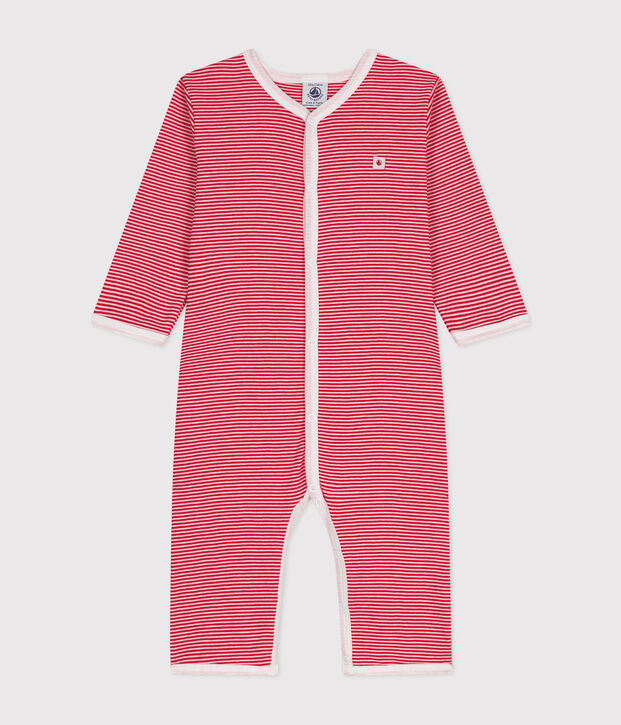 Lang&auml;rmelige, fu&szlig;freie Baby-Pyjamas aus Baumwolle rot/weiss