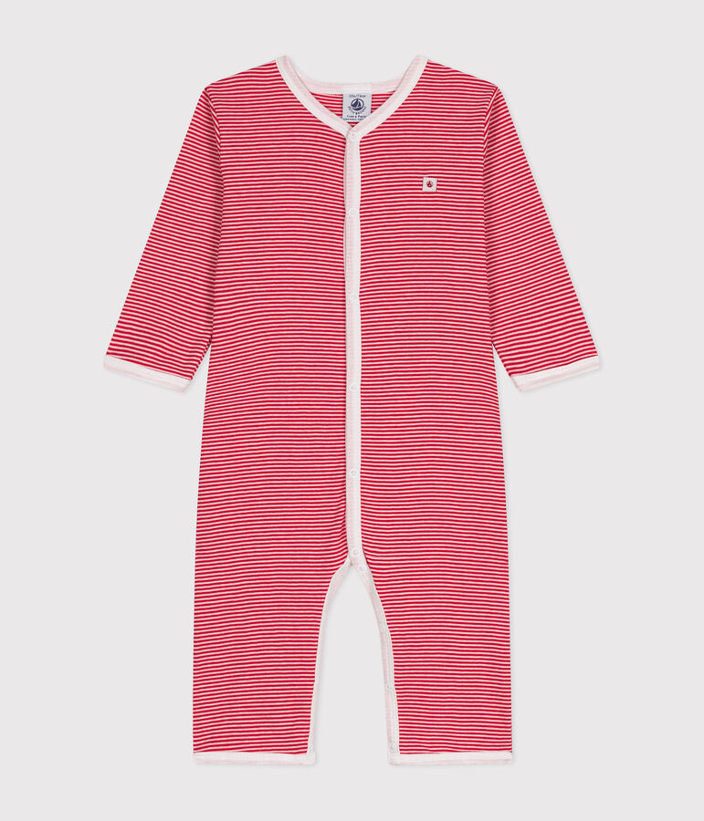 Lang&auml;rmelige, fu&szlig;freie Baby-Pyjamas aus Baumwolle rot CORRIDA/weiss MARSHMALLOW