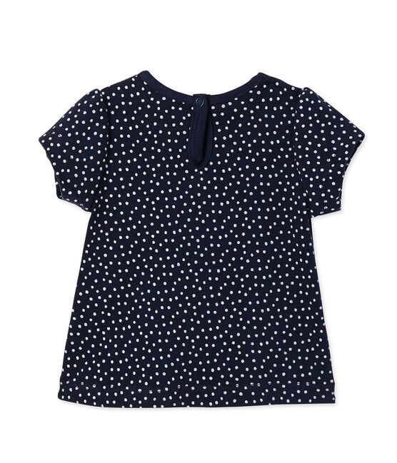 Bedrucktes Baby-Mädchen-T-Shirt blau SMOKING/weiss LAIT