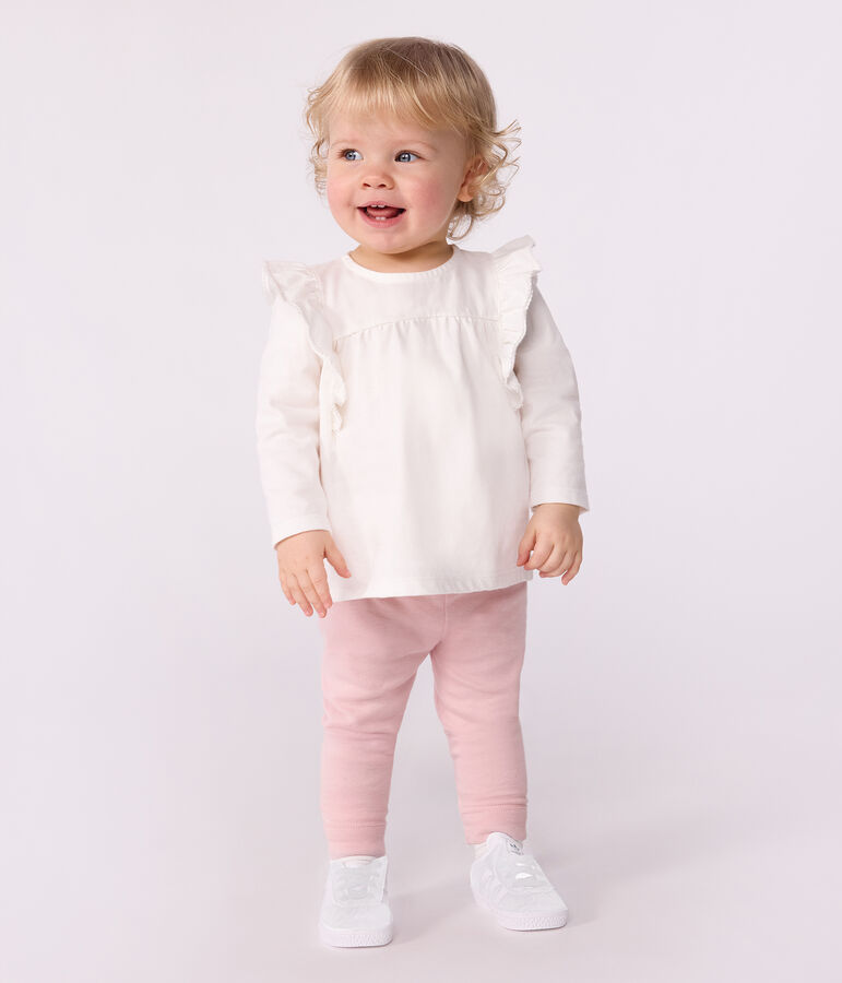 Lang&auml;rmelige Baby-Bluse aus einfarbiger Baumwolle weiss