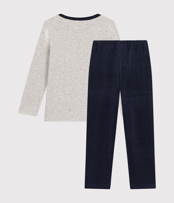 Kinder-Pyjama aus einfarbigem Nicki blau SMOKING/weiss MULTICO