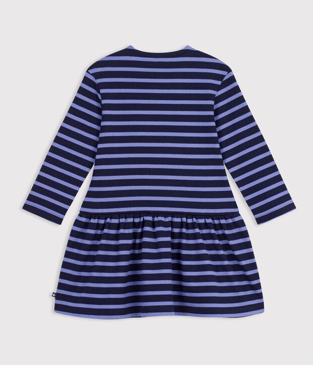 Lang&auml;rmeliges Kinder-Kleid aus Baumwolle mit Streifen blau/violett