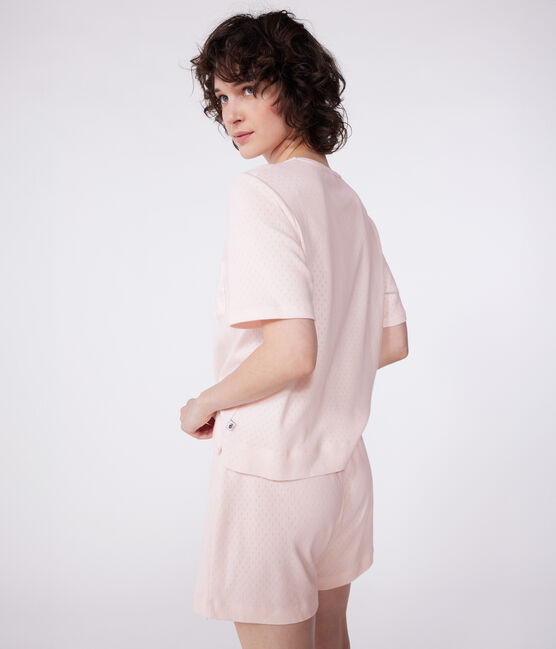 Damen-Kurzpyjama aus Baumwolle rosa FLEUR