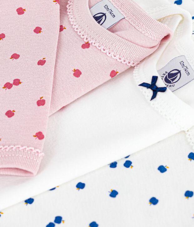 Set lang&auml;rmeliger Baby-Bodys aus Baumwolle mit Apfelmotiv vielfarbig