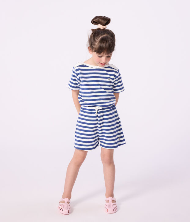 Kinder-Shorts aus Baumwolle mit Streifen blau/weiss