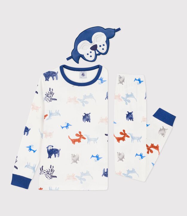 Kinder-Pyjama zum Verkleiden aus Baumwolle mit Hunde-Motiv weiss/vielfarbig