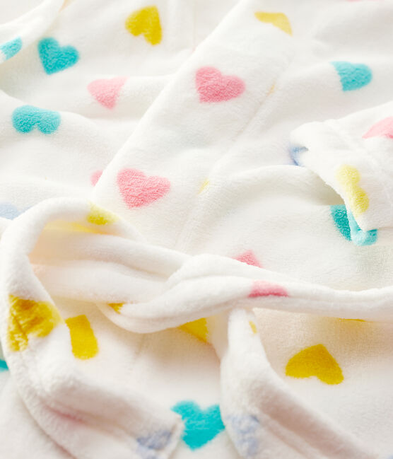 Morgenmantel aus Fleece mit mehrfarbigem Herz-Design für Mädchen  weiss MARSHMALLOW/weiss MULTICO