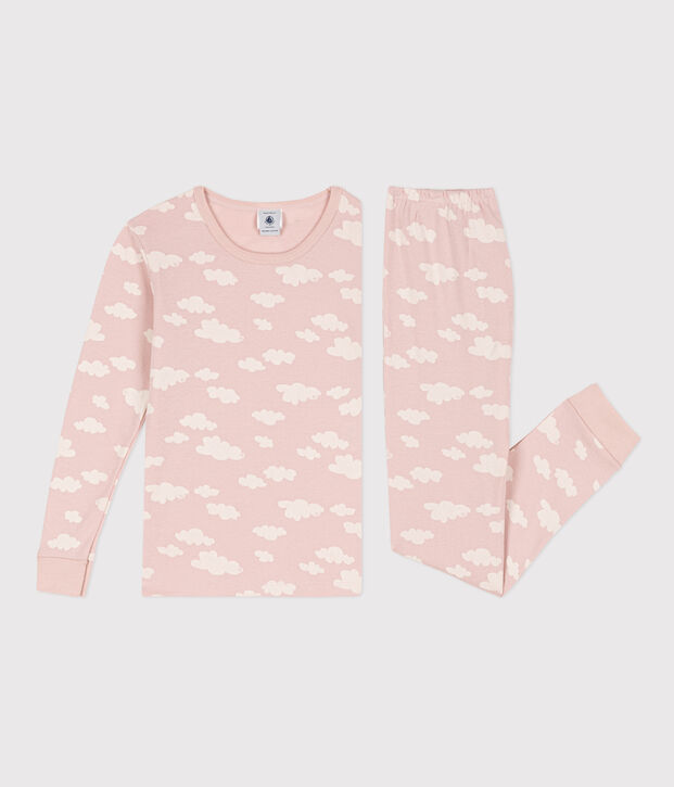 Kinderpyjama aus Baumwolle in eng geschnittener Passform f&uuml;r M&auml;dchen rosa/weiss