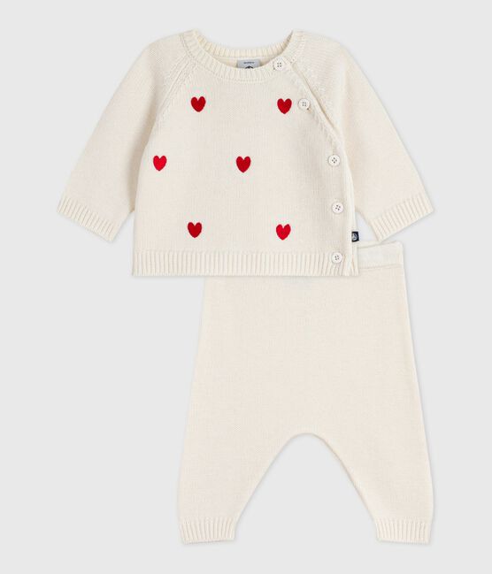 2-teiliges Baby-Strickset mit gestickten Herzen rot MARSHMALLOW/ POMPEI