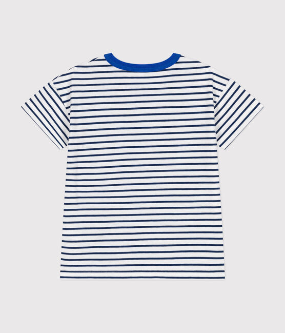 Kurzärmeliges Kinder-T-Shirt aus Jersey weiss MARSHMALLOW/blau MEDIEVAL