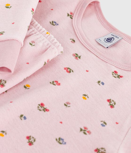 Kinder-Pyjama aus Nicki mit Blumenmotiv rosa JOLI/weiss MULTICO