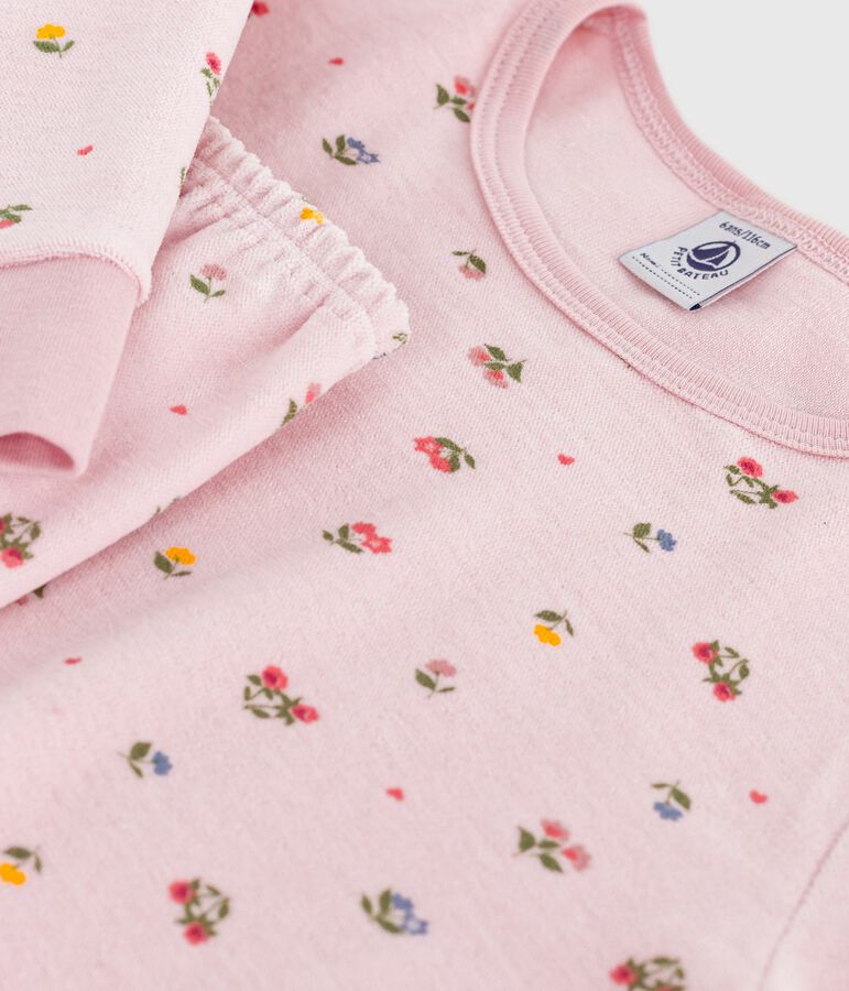 Kinder-Pyjama aus Nicki mit Blumenmotiv rosa/vielfarbig