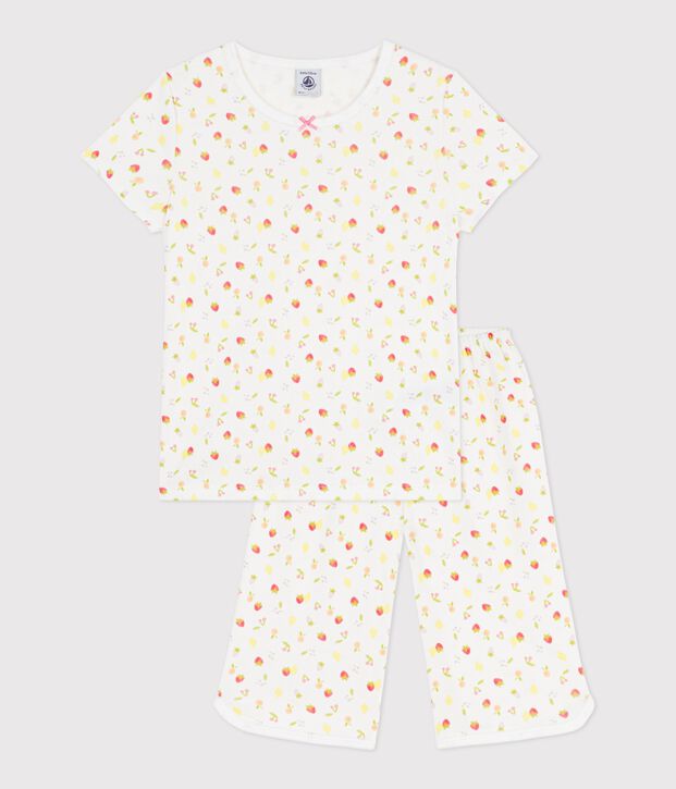 Kinder-Capripyjama aus Baumwolle mit Fruchtmotiv weiss/vielfarbig