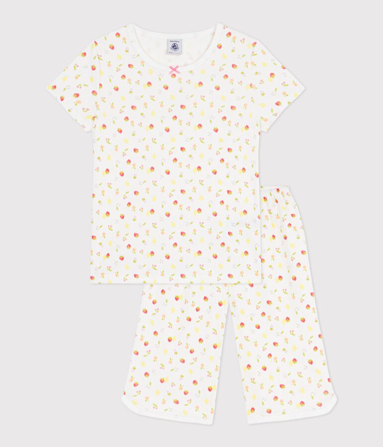 Kinder-Capripyjama aus Baumwolle mit Fruchtmotiv weiss MARSHMALLOW/weiss MULTICO