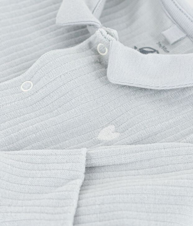 Strampler mit Kragen aus einfarbigem Nicki blau