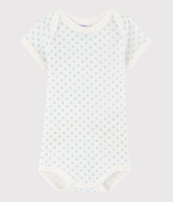 Kurzärmeliger Baby-Body Mädchen weiss MARSHMALLOW/blau JASMIN