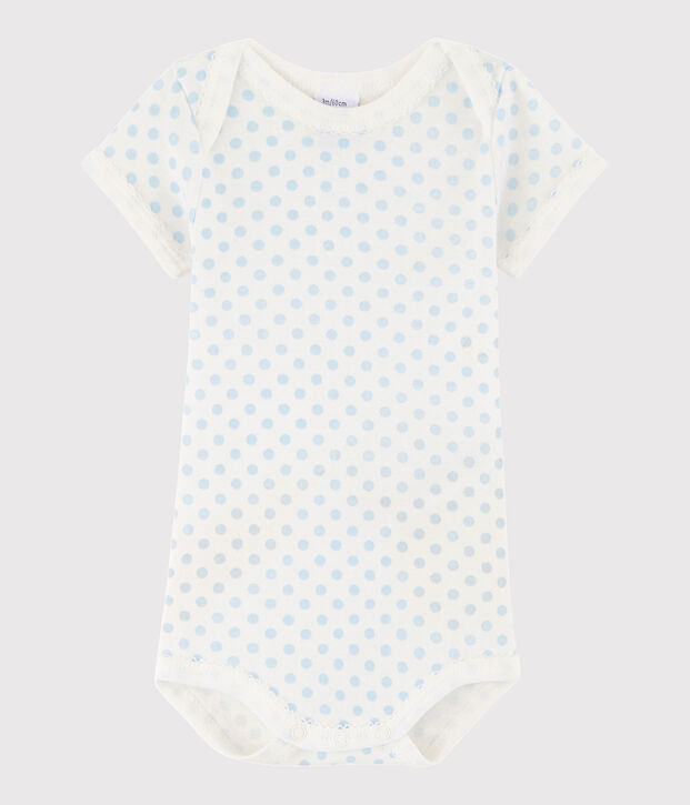 Kurz&auml;rmeliger Baby-Body M&auml;dchen weiss/blau