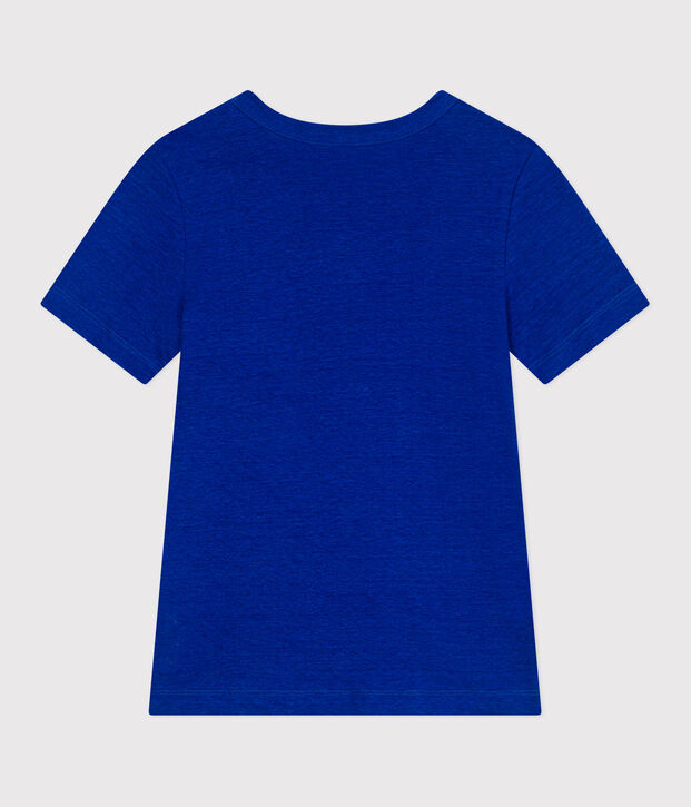 Kurz&auml;rmeliges Damen-T-Shirt aus Leinen blau