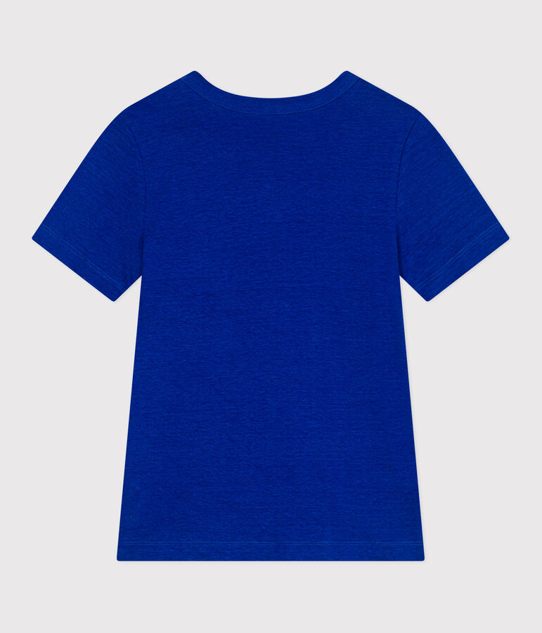 Kurz&auml;rmeliges Damen-T-Shirt aus Leinen blau