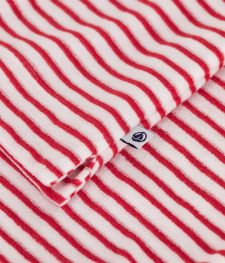 Damen-Kurzpyjama aus Baumwolle mit Streifen weiss/rot