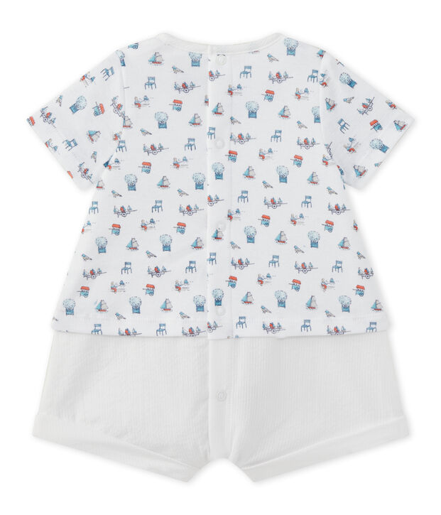 Kurzer Baby-Jungen-Einteiler im Materialmix weiss/vielfarbig
