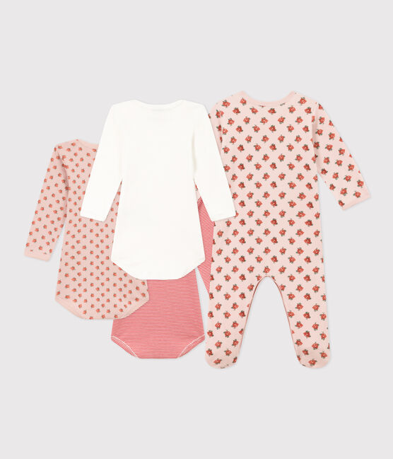 Baby-Geschenkset aus 1 Strampler und 3 Bodys mit Blumenmuster variante 1