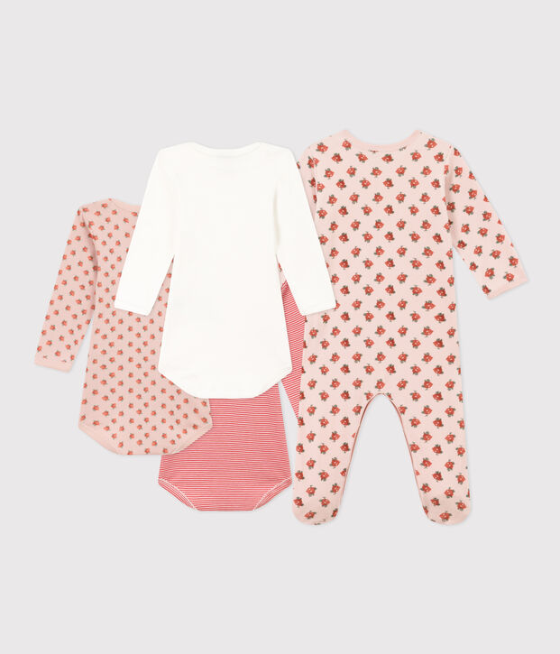 Baby-Geschenkset aus 1 Strampler und 3 Bodys mit Blumenmuster vielfarbig
