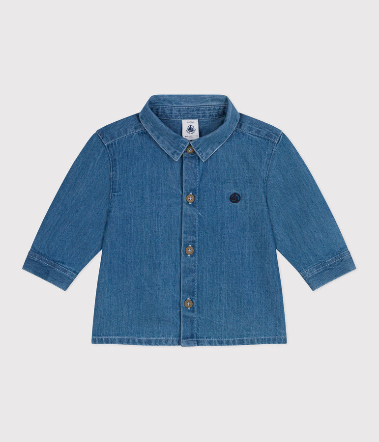 Baby-Hemd aus einfarbigem Jeansstoff blau DENIM CLAIR