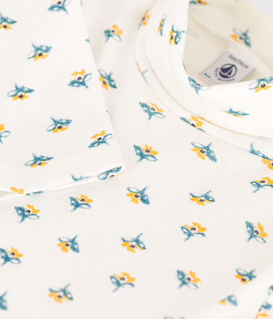 Kinder-Rollkragenshirt aus Baumwolle mit Blumenmuster für Mädchen weiss MARSHMALLOW/weiss MULTICO