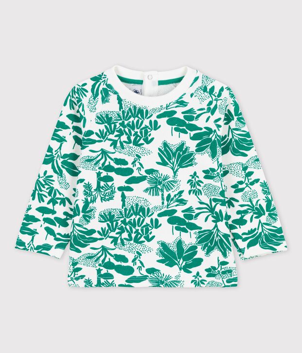 Baby-Sweatshirt aus Molton mit Pflanzenmuster weiss/gr&uuml;n