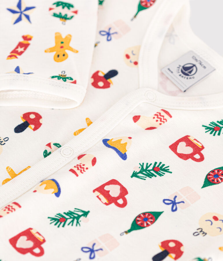 Gemusterter Strampler ohne F&uuml;&szlig;chen aus Baumwolle weiss/vielfarbig