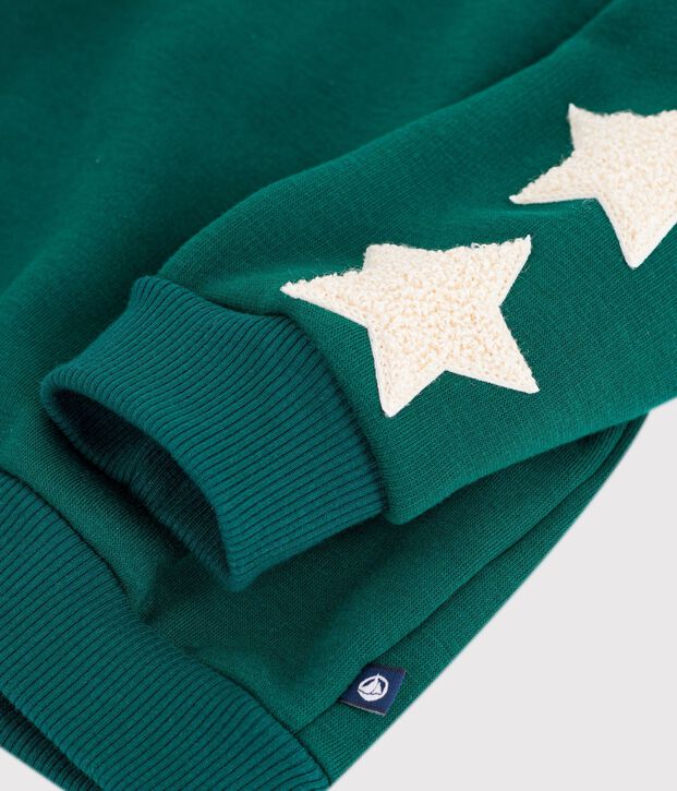 Baby-Kapuzensweatshirt aus einfarbiger Baumwolle mit Stern-Aufn&auml;her TREE