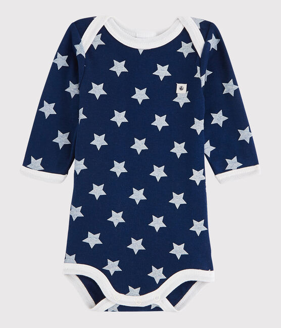 Langärmeliger Baby-Body Mädchen/Jungen blau MEDIEVAL/weiss MARSHMALLOW